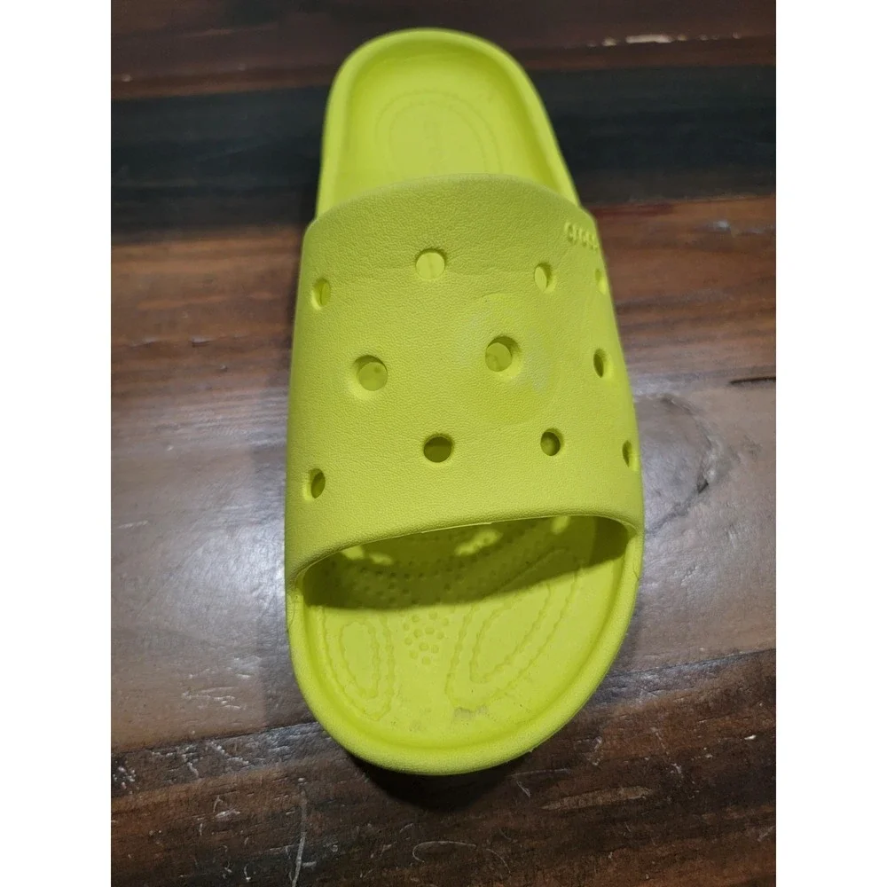 CROCS ICONIC COMFORT SLIDES Size Mens 5 Hi-Visibility YELLOW Slip Ons SO COMFY